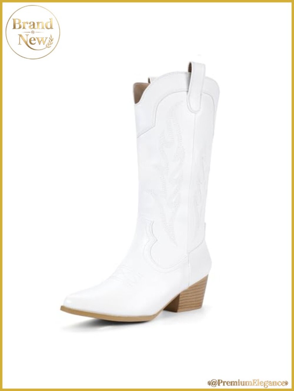 Women's Mid Calf Cowboy Boots Pointed Toe Chunky Heel Pull On